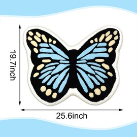FYSUIMU Butterfly Rug Mat Blue Butterfly Shaped Flocking Bathroom Mat 25.6 x 19.7 Inch Non Slip Cute Bath Rug for Room Decoration Kitchen Living Room