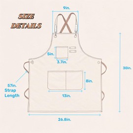 ursapela Work Aprons for Men Women with Pockets Kitchen Chef Apron Cross Back Heavy-Duty Tool Craft Cooking Bib Cotton Canvas