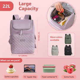 Wymulot Women's Insulated Lunch Backpack for 15.6"Computer, Soft Backpack Coolers LeakProof Travel Cooler Bag Waterproof Lunch Picnic Beach Work Trip Thermal Bag Drink Beverage Beer (Heathered Lilac)