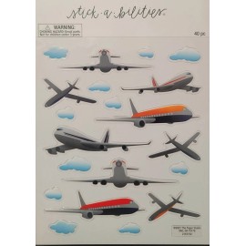 PAPER STUDIO AIRPLANE STICKER "ASSORTED AIRPLANE'S" SIZES 1 1/2 TO 2 1/2 (40 PLANES TOTAL)
