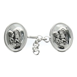 Choral Close, Medal Shape with Relief Mary and Baby Jesus and Chain, Silver-Plated Brass, Nickel-Free