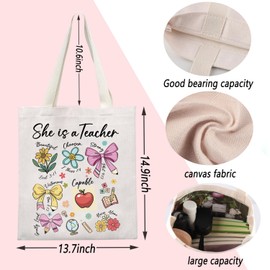 TSOTMO Teacher Appreciation Gift Christian Tote Bag Religious-Teacher Coquette Bow Shoulder Bag Bible Verse Gift (Teacher Bible)