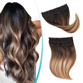 SURNEL Wire Hair Extensions Human Hair Balayage Ombre Color 1B Fading to 4 Brown Highlighted 27 Blonde Remy Secret Wire Hair Invisible Fish Line Hair Extensions 65g 14 inch(#1B/4/27,14inch)