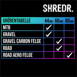 Shredr. Tubeless Valve Set | Presta Valves for Tubeless Tyres | Super Light Aluminium Colourful Anodised French Valve | Includes Valve Adapter, Replacement Valve and Tool (Rainbow, 80 mm)