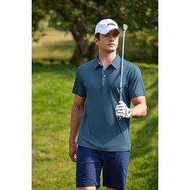 PINSPARK Mens Polo Shirts Short Sleeve Moisture Wicking Quick Dry Performance Casual Collared Polo Golf Shirts for Men, Blue, X-Large