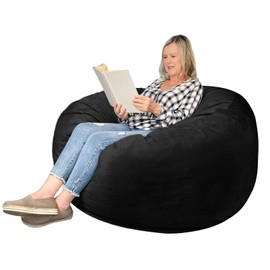 EDUJIN 3 ft Bean Bag Chair: 3' Memory Foam Bean Bag Chairs for Adults/Teens with Filling,Ultra Soft Dutch Velvet Cover, Round Fluffy Lazy Sofa for Living Room - 3Foot,Black