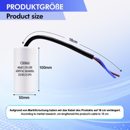 JUNUNDJING CBB60 450V 40uF 50/60HZ Starting Capacitor with 18 cm Extension Wire, Motor Operating Capacitor, AC Motor Capacitor, for Household Appliances such as Electric Motors and Air Conditioners