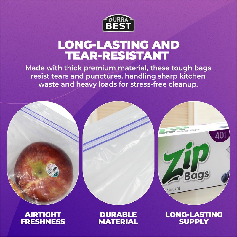 DURRA BEST. 1 Gallon Large Storage Zip Bags - Double