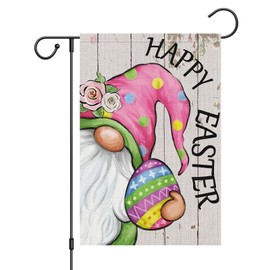 Louise Maelys Happy Easter Egg Garden Flag 12x18 Double Sided Burlap, Small Gnome Home Yard Wave Point Sign for Religion Spring Holiday Outdoor Outside Decoration