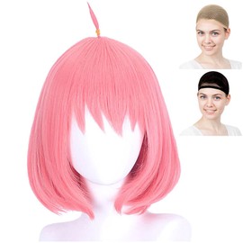 CaseEden Cosplay Wig Anya Forger Short Pink White Merce Wig Net Set of 2