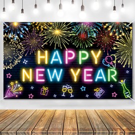 Happy New Year Banner Decorations 2025,70.8 x 43.3 Inch Extra Large Fabric Happy New Year Party Decoration Supplies 2025 Firework New Years Backdrop for NYE Decorations New Years Eve Party Supplies