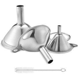 3 Pcs Stainless Steel Funnel with Detachable Strainer Filter, 3 Size Mini Stainless Steel Funnels with Clip-Ring, Food-Grade Kitchen Funnels for Liquid Dry and Powder Ingredients (Color:Silver)