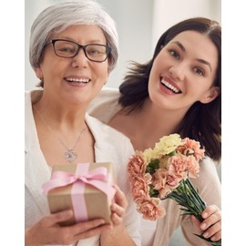 CREENCIA Heart Rose Birthstone Necklace Gifts for Mom, 925 Sterling Silver Necklaces for Women Jewelry Mothers Day Birthday Christmas Gifts for Women Mom Grandma Her Wife Girlfriend