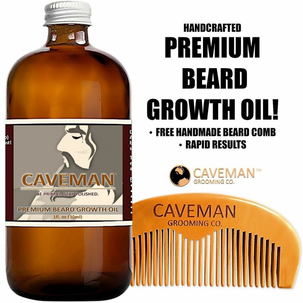 Handcrafted Caveman® BEARD GROWTH OIL SERUM + BEARD COMB Bay Rum Hair Regrowth