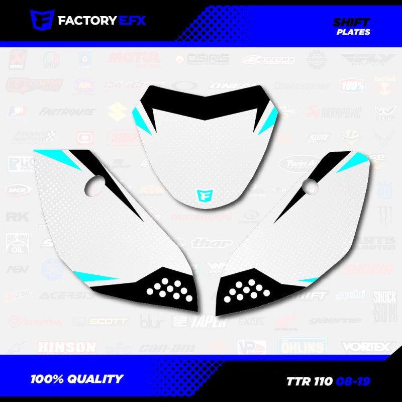 Factory EFX White & Cyan Shift Racing Graphics Kit fits