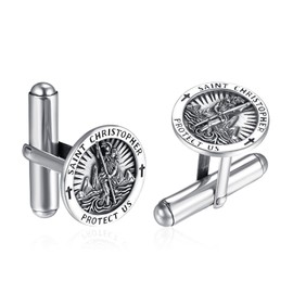 St Christopher Cufflinks for Men Sterling Silver Saint Christopher Cufflink Christian Catholic Cuff Links Jewelry Gifts