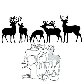 5Pcs/Set Christmas Deer Elk Metal Die Cuts Cutting Dies, Christmas Deer Elk Paper Cards Cutting Dies Cut Stencils for DIY Embossing Card Making Book Tags Decorative Paper Dies Scrapbooking