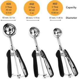 LLESCA Cookie Scoop Set, 3Pcs Ice Cream Scoop, Cookie Scoops for Baking Set of 3, 18/8