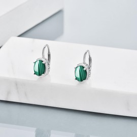 CRMAD Malachite Earrings for Women Sterling Silver Malachite Leverback Earrings Malachite Jewelry Gift for Women (malachite)