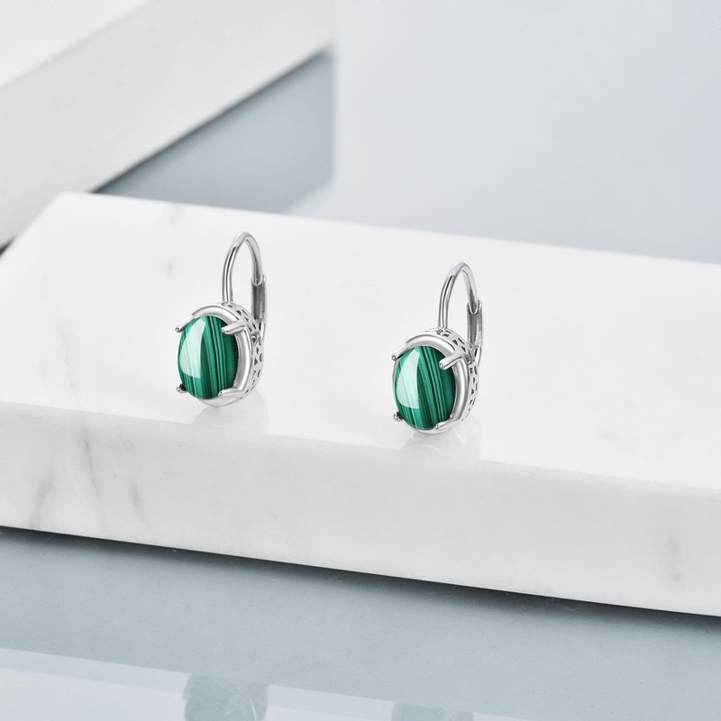 CRMAD Malachite Earrings for Women Sterling Silver Malachite Leverback Earrings