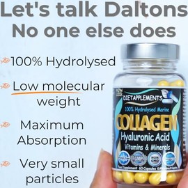 Advanced Skin, Hair, Nails, Bones Complex. Marine Collagen from Wild Fish 1000mg, Hyaluronic Acid 200mg; Vitamin C, Zinc, Copper; E, B2, Iodine. 100% Hydrolyzed Peptides Supplement - 2 Bottles