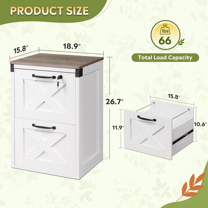 DEVAISE 2 Drawer File Cabinet with Lock, Wood Farmhouse Filing