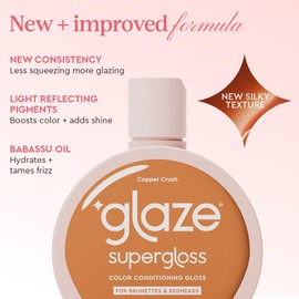 Glaze Supergloss Color Conditioning Gloss With Dispensing Pump – Hydrating Semi-Permanent Color Hair Gloss & Shine Boost – Vegan, Cruelty-Free – 6.4 fl oz - Copper Crush - Bright Copper