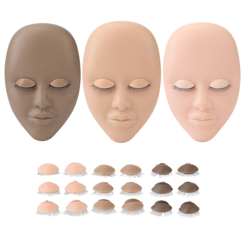 3pcs Eyelash Mannequin Head Lash Extension Training Practice Head with