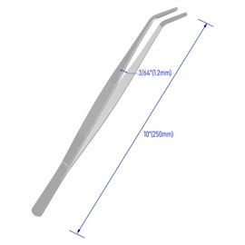 FOCMKEAS 10 Inch Stainless Steel Tweezers, Curved Round Blunt Serrated Tip, Perfectly Aligned, 3/64 Inch Thickness Stainless Steel, Multipurpose Daily Garden Home Lab Craft Repairing Tool