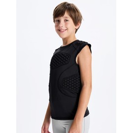 DEVOROPA Youth Boys Football Baseball Padded Shirt Sleevess Compression Shirt Chest Protector Softball Rugby Rib Heart Guard Black XL