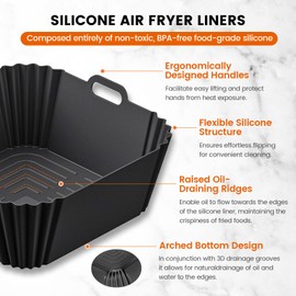 KALWNIA Silicone Air Fryer Liners Reusable for Ninja Crispi, 2PCS Airfryer Liners for 4 QT & 6 Cup Glass Containers Ninja Airfryer Accessories(Black)