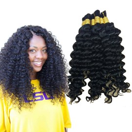 Deep Curly Wave Bulk Hair For Braiding Human Hair No Weft Human Hair Bulk 3 Bundles 150g Brazilian (16 16 16 Natural Black #1B)