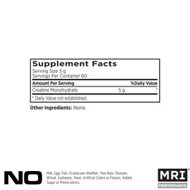 MRI Performance Creatine Monohydrate Powder 5g,100% Pure Micronized Creatine Supplement, Muscle Growth & Recovery, Build Muscle, Increase Strength, Performance, Endurance, 300g, 60 Serv, Unflavored