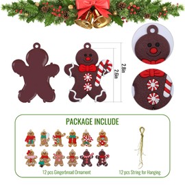 CAKKVDE 12 Pack Christmas Gingerbread Man Ornaments,Assorted Ginger Man Clay Figurine with Strings for Xmas Tree Decorations