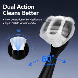 ECTEST Sonic Electric Toothbrush with Light 4 Brush Heads for Adults and Kids, One Charge for 60 Days, Wireless Fast Charge, 3 Modes, Electric Toothbrushes(Black)