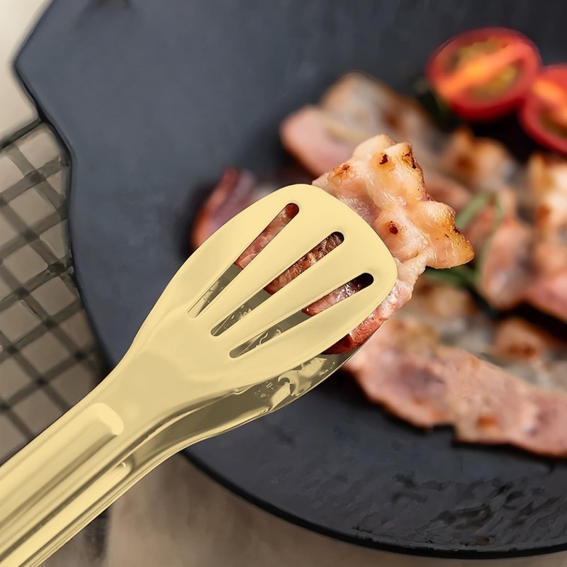 6 Pack 7 Inch Stainless Steel Gold Serving Tongs for