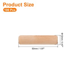 sourcing map 100Pcs 1/2"x2" (12mmx50mm) Wooden Dowel Pins, Fluted Wood Beveled Ends Tapered Dowel Hardwood Pegs, Wood Dowels Rods for Furniture, DIY Crafts
