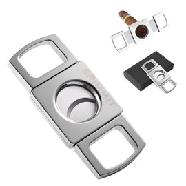Cortador de guillotina de cigarros, cortador de cigarros de acero inoxidable de doble filo con anillos de dedo, agujero de 26 mm de diámetro se adapta a casi todos los tamaños de cigarros, cortadora