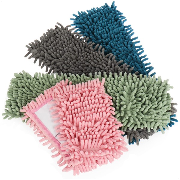 COM-FOUR® 4 x replacement covers for floor mops, mop cover made of microfibre chenille for thorough cleaning, mop cover for floor cleaning (4 pieces, blue/pink/green/grey)