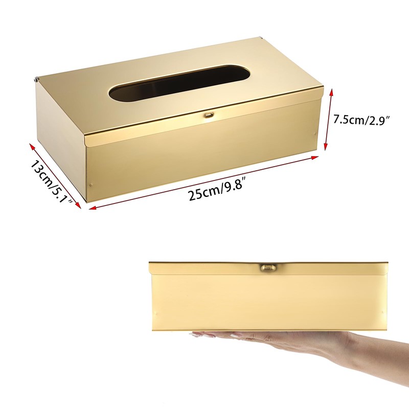 BTSKY Gold Rectangular Tissue Box Cover - Stainless Steel Tissue