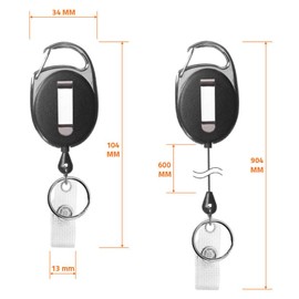 Karteo ID Card Holder Black Extendable [Pack of 1] ID Card Yo-Yo with Carabiner Clip and Key Ring for Card Sleeves ID Sleeves Key Card Holder