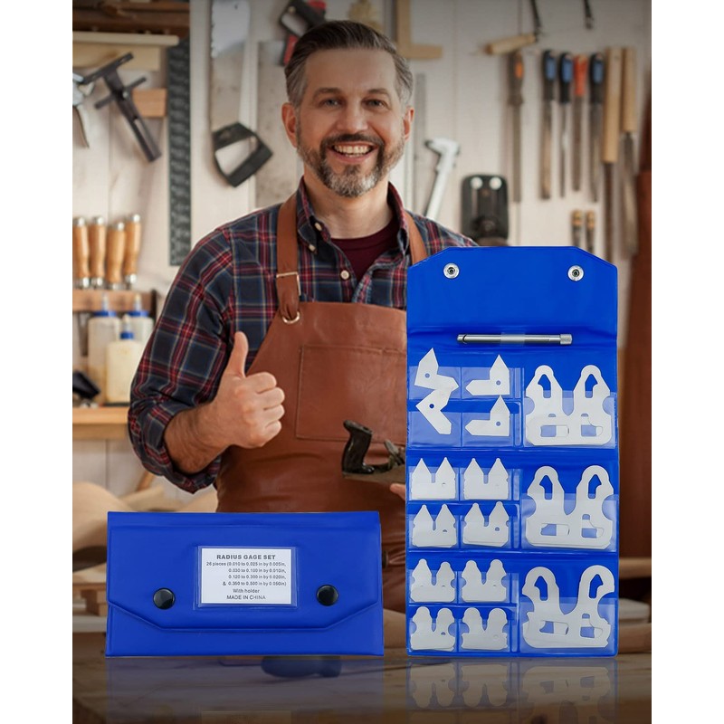 26 PCS Radius Gauge Set 0.010" - 0.500" with Holder,