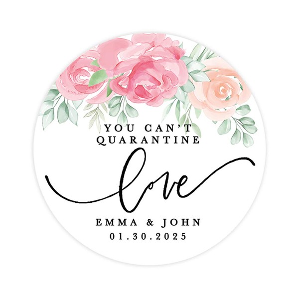 Andaz Press Wedding Personalized Round Circle Label Stickers, You Can't Love, Custom Names and Date, Floral Design, Wedding Favor Label Stickers, Hand Sanitizer, Masks, 120-Pack
