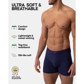 DANISH ENDURANCE Mens Boxer Briefs, Soft Bamboo Viscose Trunks, Tag-Free, Breathable, Underwear, 6 or 10-Pack, Multicolor (2xBlack, 2xRed, 2xNavy Blue), X-Small