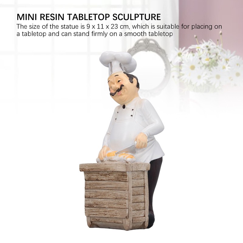 Resin Chef Statue Restaurant Dining Table Decor Figurine Ornament Kitchen