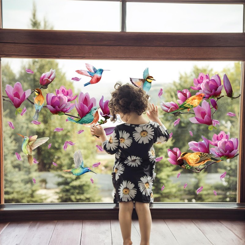 WALPLUS Flower Window Stickers Double Sided Spring Window Stickers Reusable