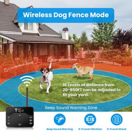 Moclever Wireless Electric Fence for Dogs, 2-in-1 Electric Dog Fence & Remote Training Collar, Pet Containment System Adjustable Vibration & Shock, IPX6 Waterproof Shock Collar for Small Medium Large