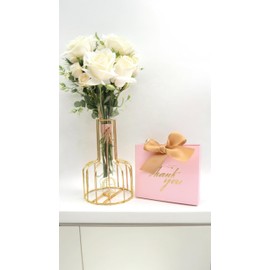 Honwor 24-Pack Pink Patterned Gift Bags with Gold Bow Ribbon - for Weddings, Baby Showers, & Business Events - Bulk Party Favor Boxes