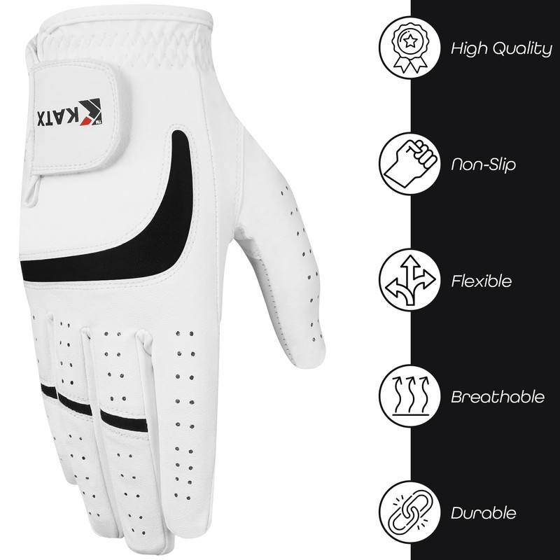 Katx Men's Full Finger Golf Glove Durable Premium Leather Left