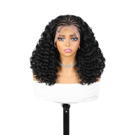 Braided Wigs for Black Women Side Part Braids Cornrows Lace Curly Wigs 16 Inch Lace Frontal Braided Fully Curly Bob Synthetic Glueless Wig